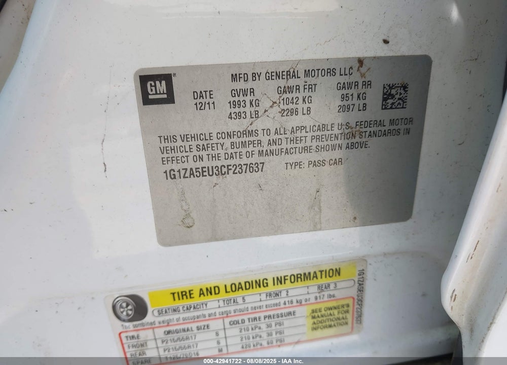 2012 CHEVROLET MALIBU VIN: 1G1ZA5EU3CF237637