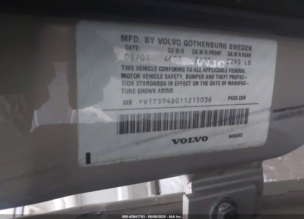 2001 VOLVO S80 2.9 VIN: YV1TS94D011215036