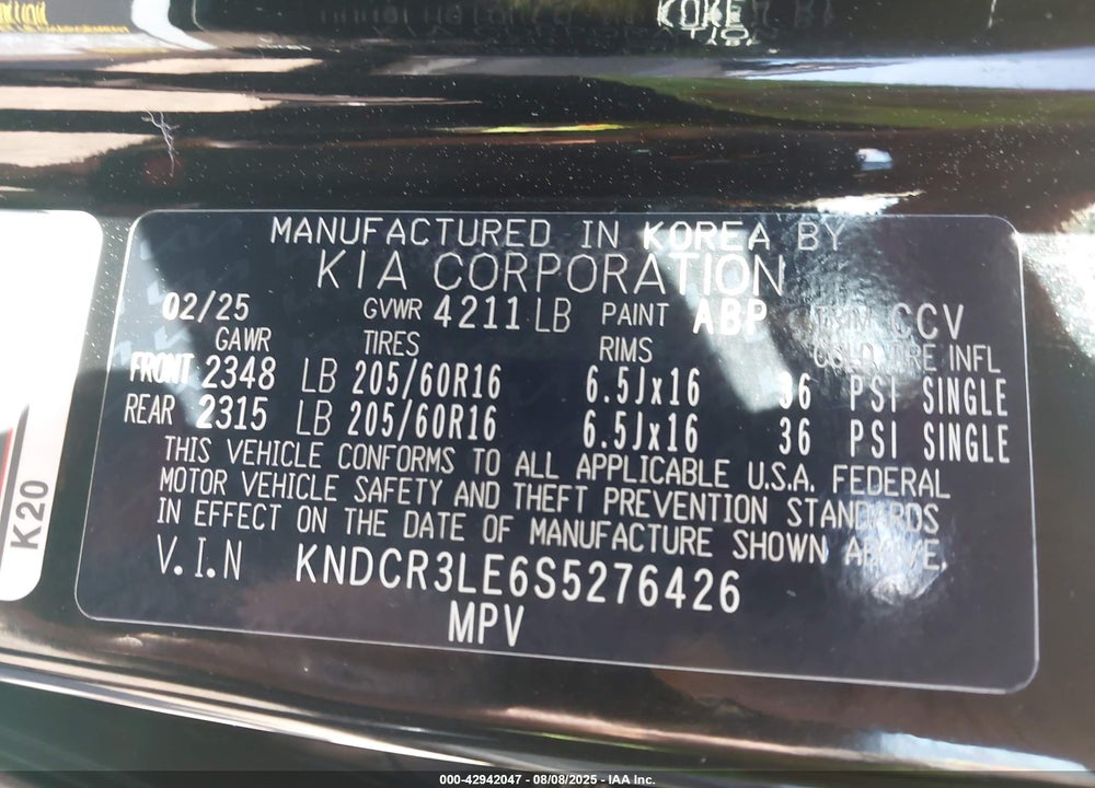 2025 KIA NIRO VIN: KNDCR3LE6S5276426