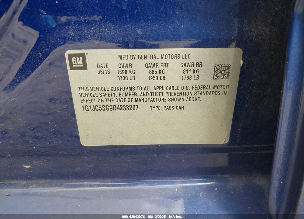 2013 CHEVROLET SONIC VIN: 1G1JC5SG9D4233207