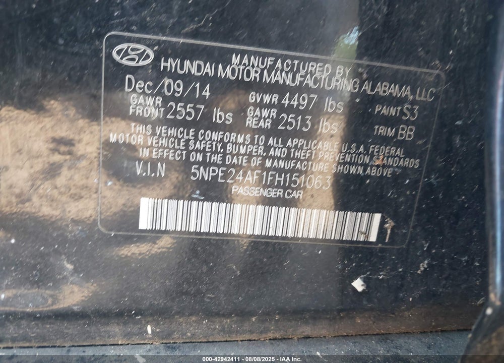 2015 HYUNDAI SONATA VIN: 5NPE24AF1FH151063