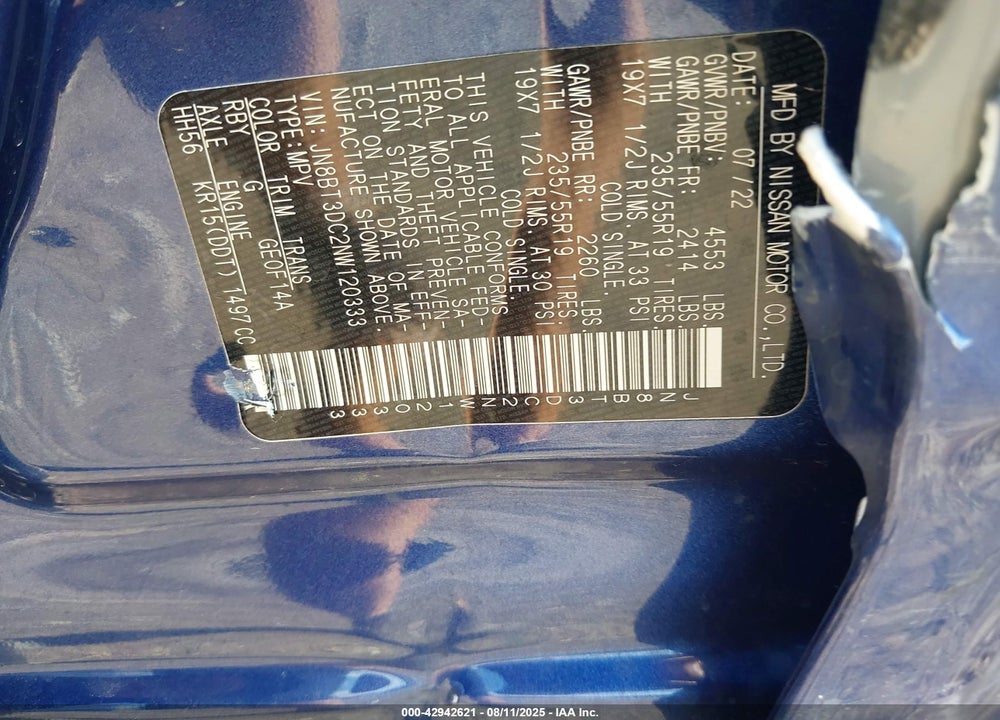 2022 NISSAN ROGUE VIN: JN8BT3DC2NW120333