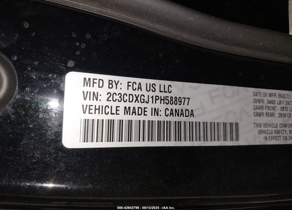 2023 DODGE CHARGER VIN: 2C3CDXGJ1PH588977