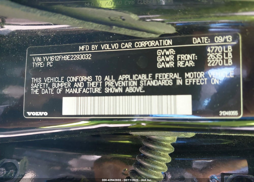 2014 VOLVO S60 T5 VIN: YV1612FH9E2293032