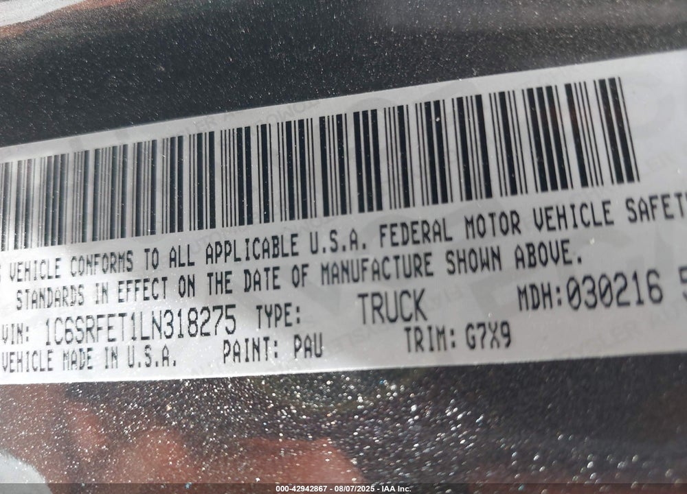 2020 RAM 1500 VIN: 1C6SRFET1LN318275