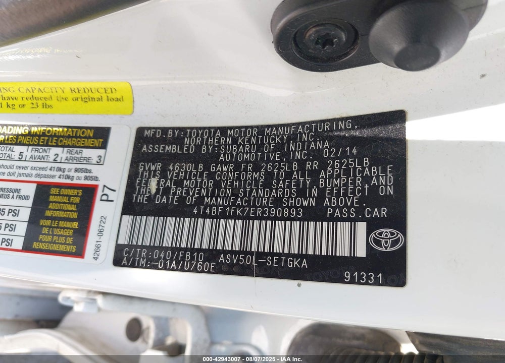 2014 TOYOTA CAMRY VIN: 4T4BF1FK7ER390893