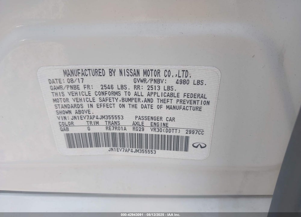 2018 INFINITI Q50 VIN: JN1EV7AP4JM355553