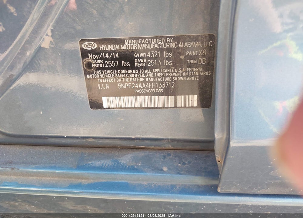 2015 HYUNDAI SONATA VIN: 5NPE24AA4FH133712
