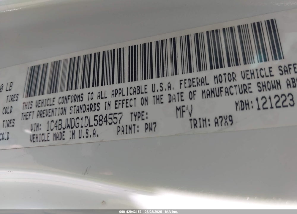 2013 JEEP WRANGLER UNLIMITED VIN: 1C4BJWDG1DL584557