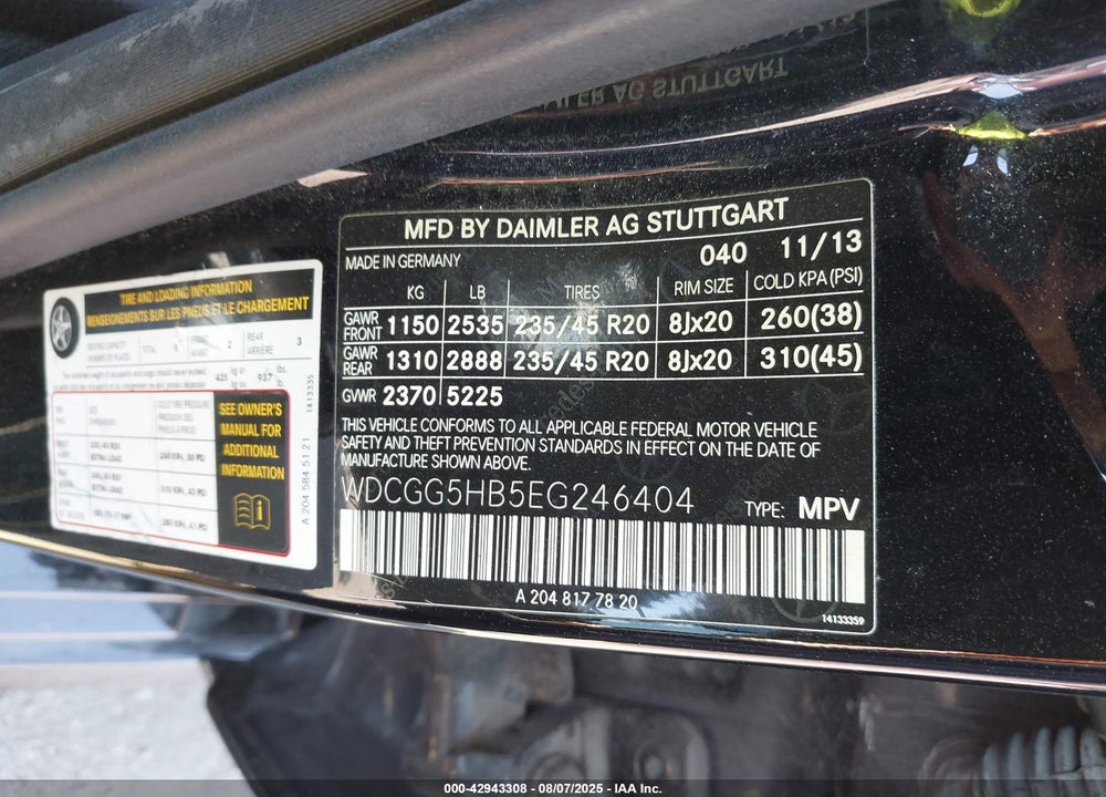 2014 MERCEDES-BENZ GLK-CLASS VIN: WDCGG5HB5EG246404