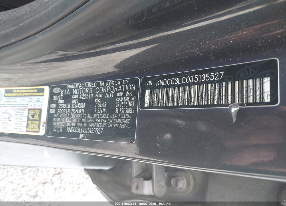 2018 KIA NIRO VIN: KNDCC3LC0J5135527