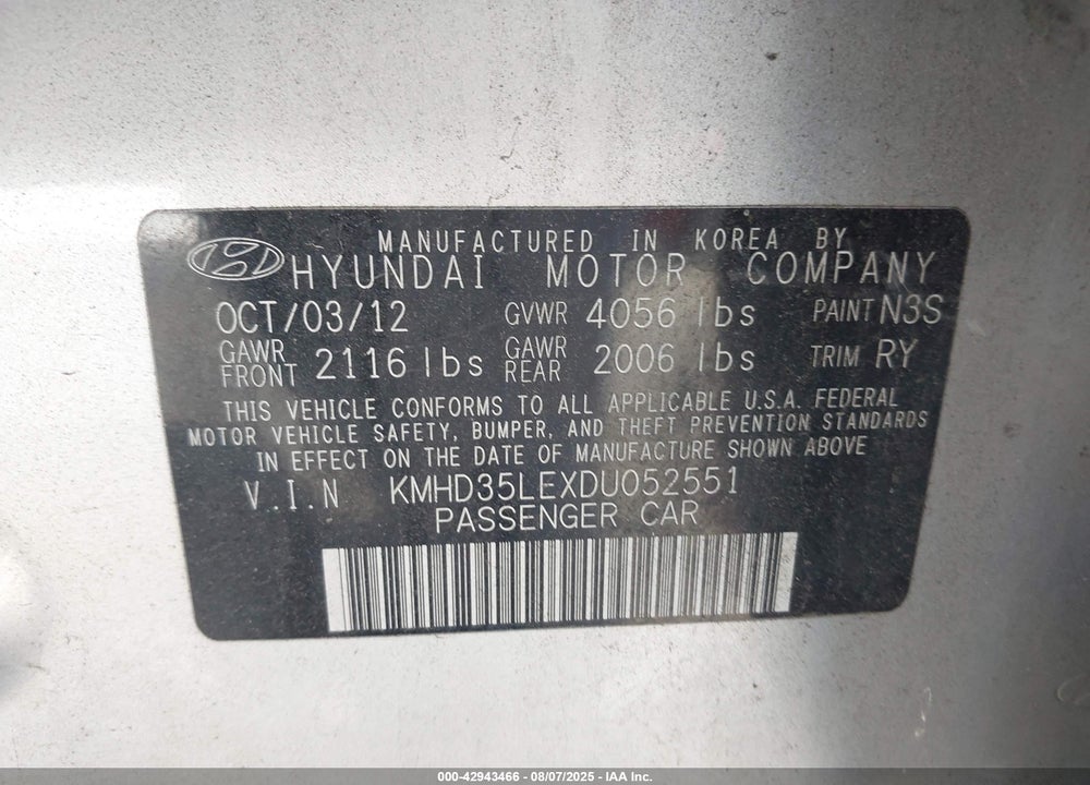 2013 HYUNDAI ELANTRA GT VIN: KMHD35LEXDU052551