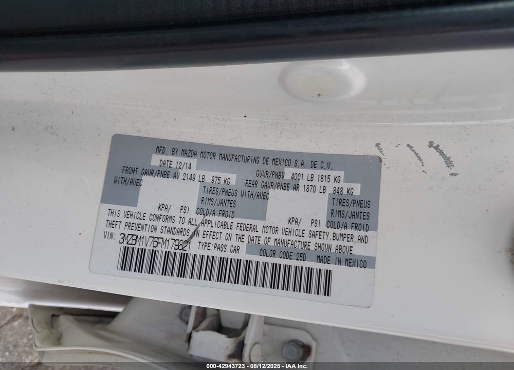 2015 MAZDA 3 VIN: 3MZBM1V76FM179821