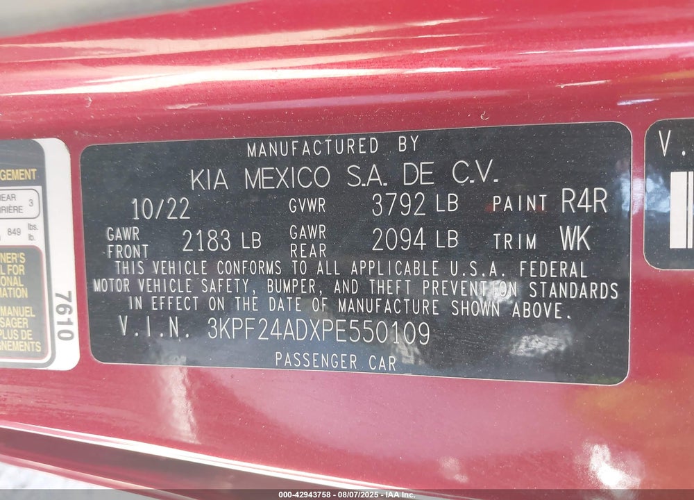 2023 KIA FORTE VIN: 3KPF24ADXPE550109