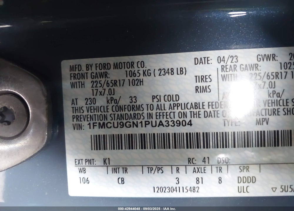 2023 FORD ESCAPE VIN: 1FMCU9GN1PUA33904