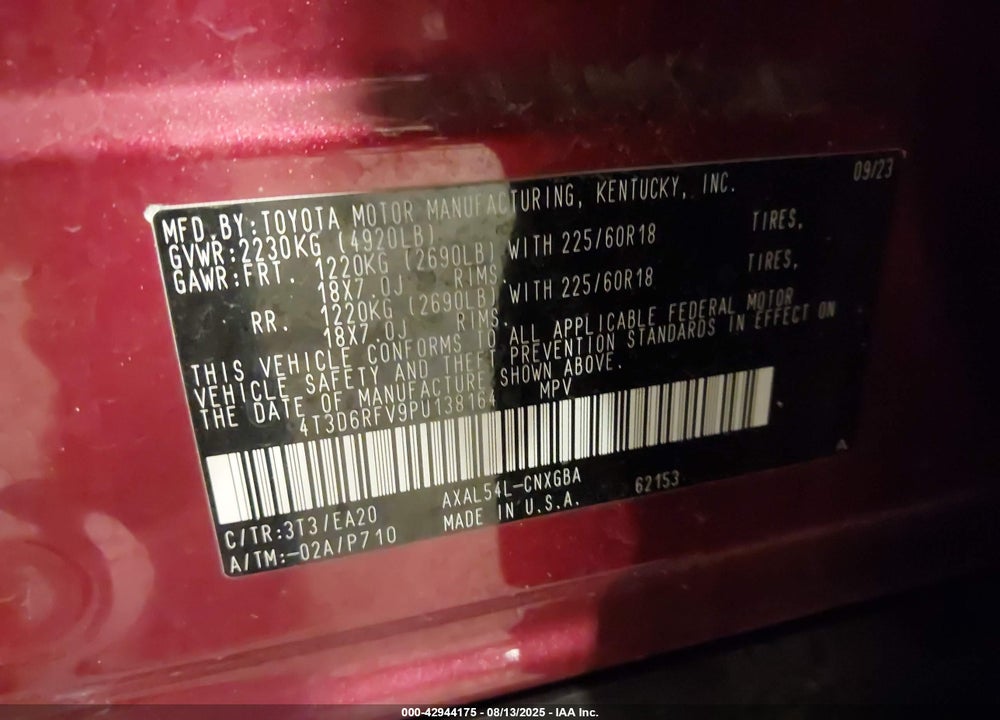 2023 TOYOTA RAV4 HYBRID VIN: 4T3D6RFV9PU138164