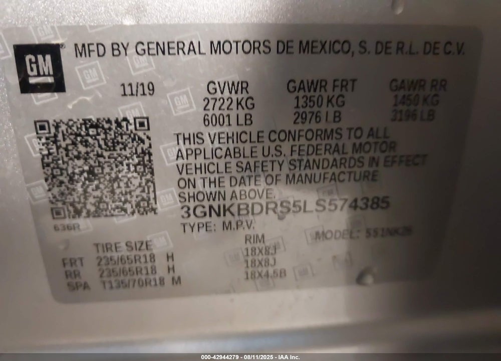 2020 CHEVROLET BLAZER VIN: 3GNKBDRS5LS574385