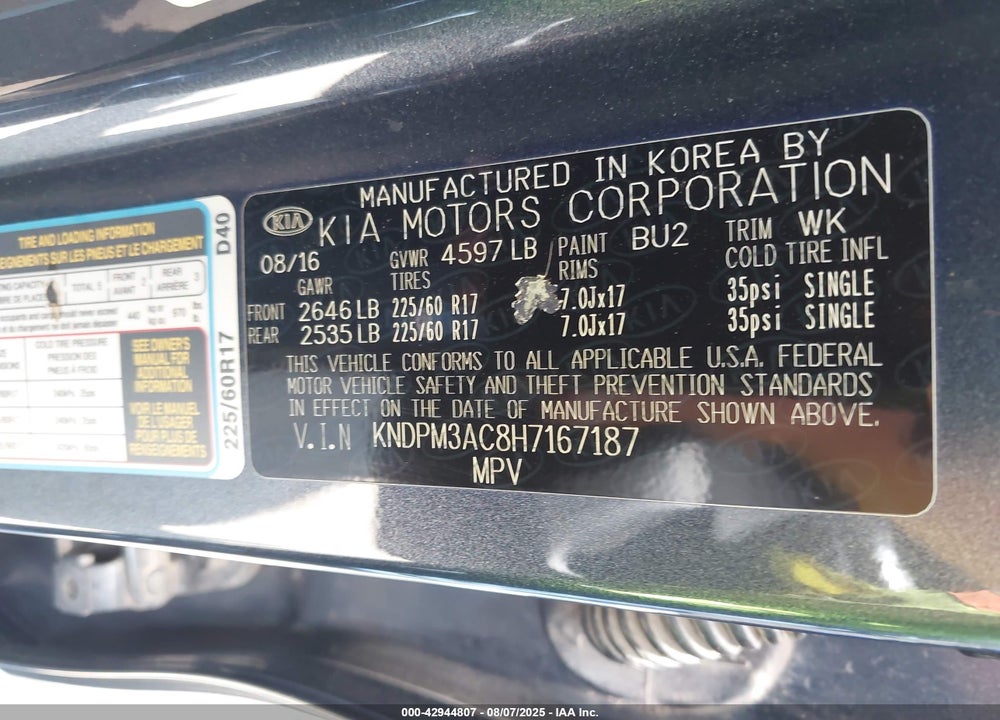 2017 KIA SPORTAGE VIN: KNDPM3AC8H7167187