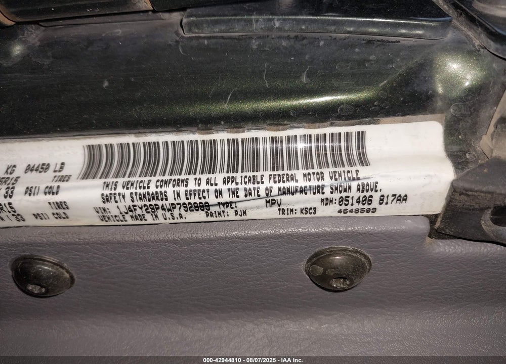 1998 JEEP WRANGLER SE VIN: 1J4FY29P4WP792999