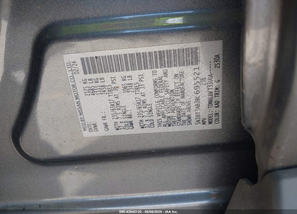 2024 NISSAN ROGUE VIN: 5N1BT3AB3RC695521
