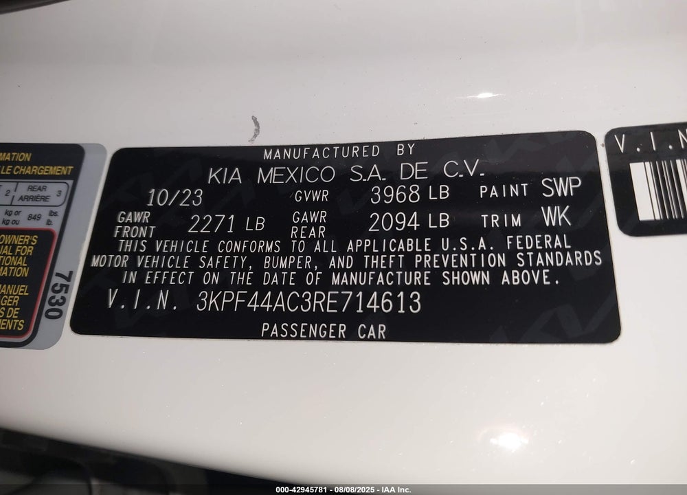 2024 KIA FORTE VIN: 3KPF44AC3RE714613