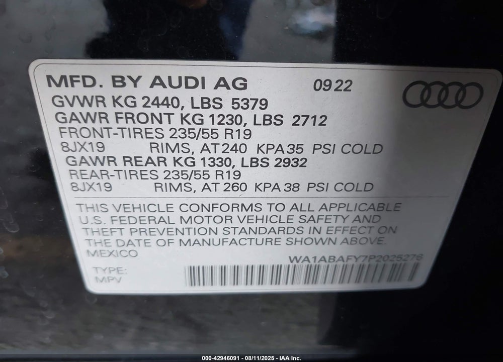 2023 AUDI Q5 VIN: WA1ABAFY7P2025276