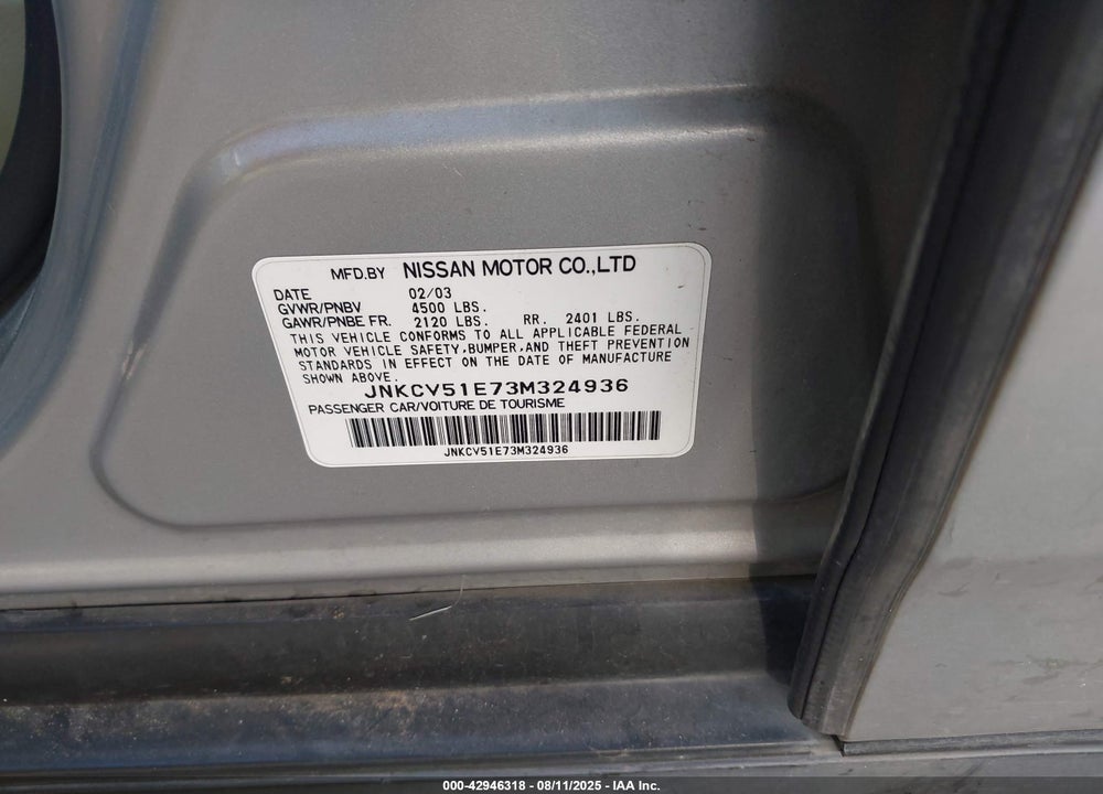 2003 INFINITI G35 LUXURY LEATHER VIN: JNKCV51E73M324936