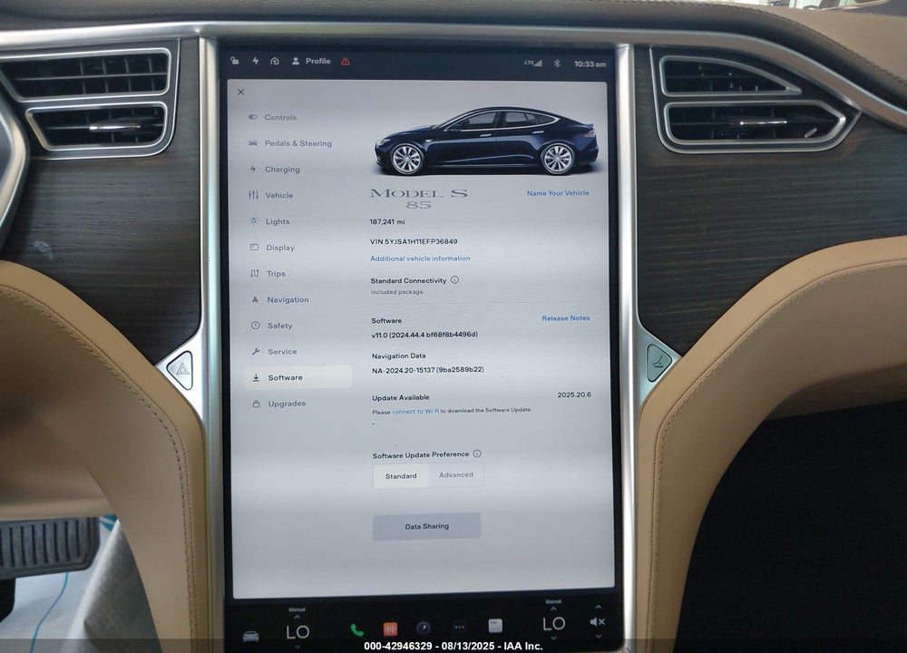 2014 TESLA MODEL S VIN: 5YJSA1H11EFP36849