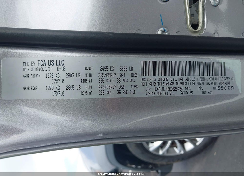 2019 JEEP CHEROKEE VIN: 1C4PJMLN2KD229494