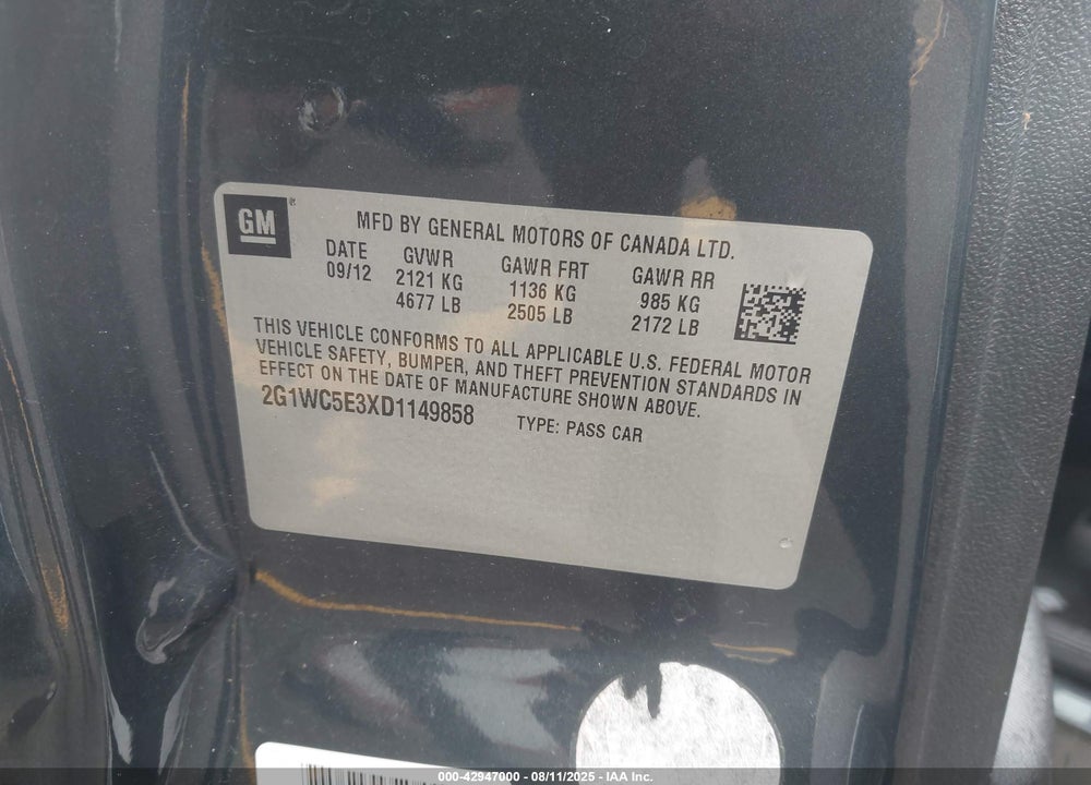 2013 CHEVROLET IMPALA VIN: 2G1WC5E3XD1149858