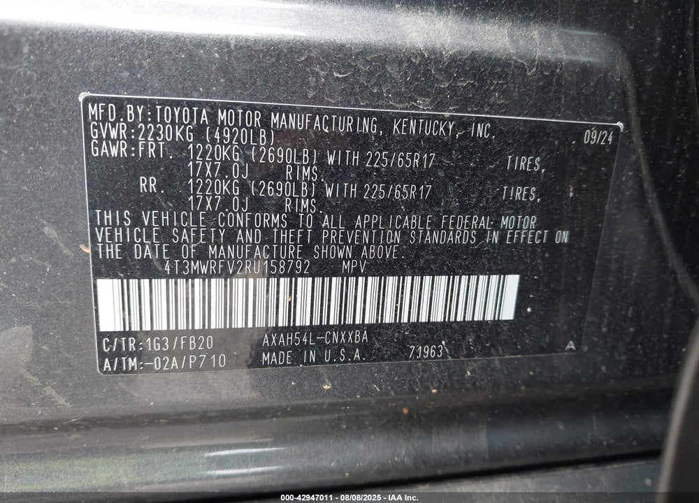 2024 TOYOTA RAV4 HYBRID VIN: 4T3MWRFV2RU158792