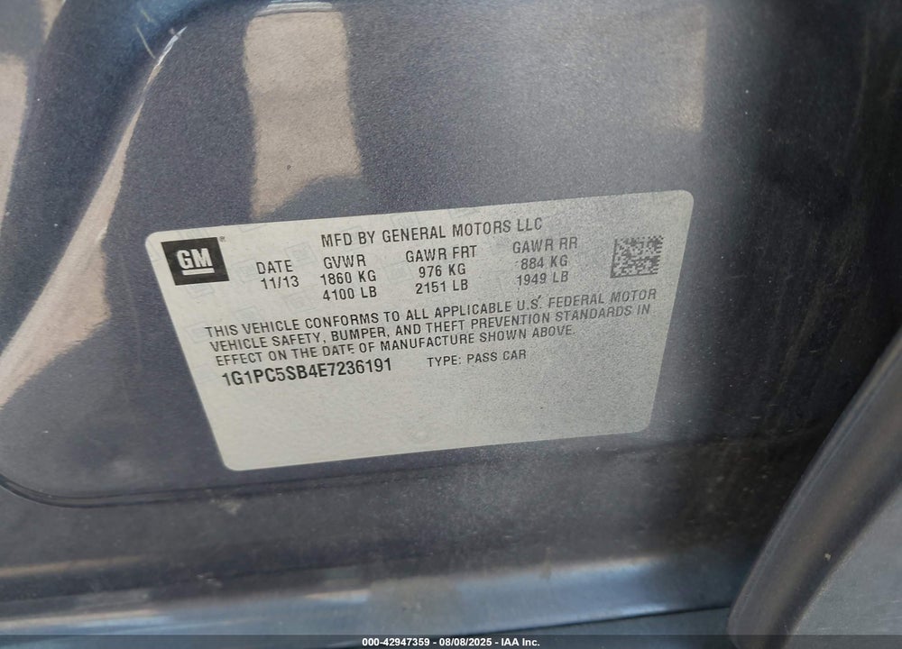 2014 CHEVROLET CRUZE 1LT AUTO VIN: 1G1PC5SB4E7236191