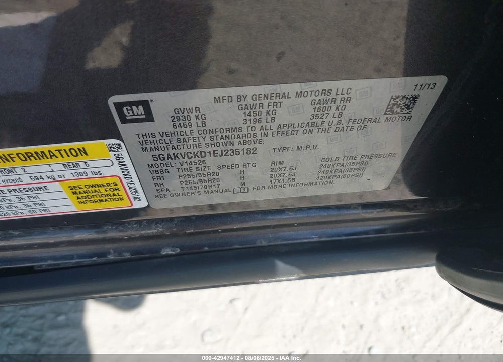 2014 BUICK ENCLAVE VIN: 5GAKVCKD1EJ235182