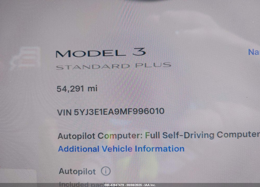 2021 TESLA MODEL 3 VIN: 5YJ3E1EA9MF996010