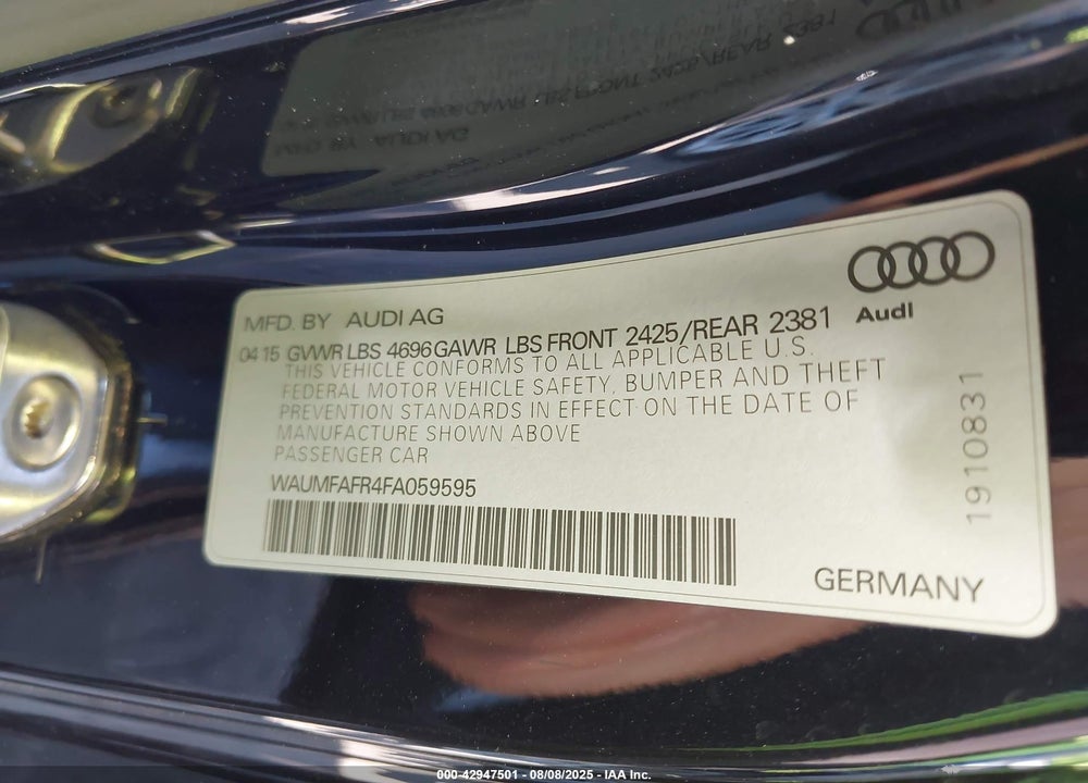 2015 AUDI A5 VIN: WAUMFAFR4FA059595