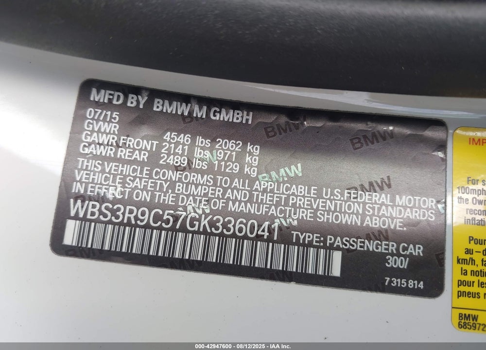 2016 BMW M4 VIN: WBS3R9C57GK336041