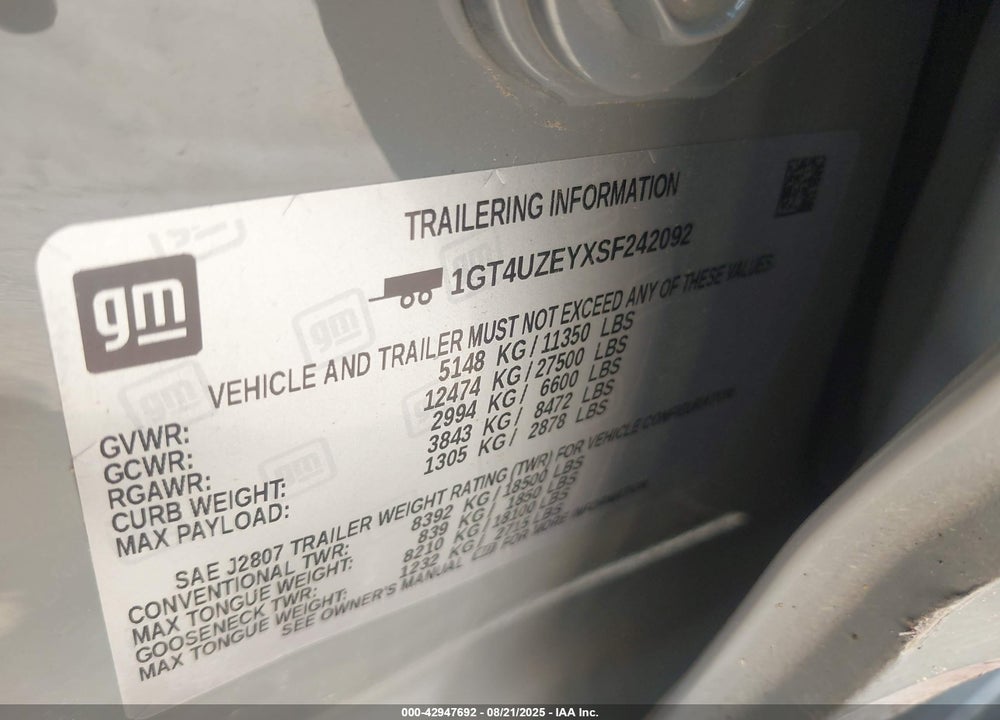 2025 GMC SIERRA 2500HD VIN: 1GT4UZEYXSF242092