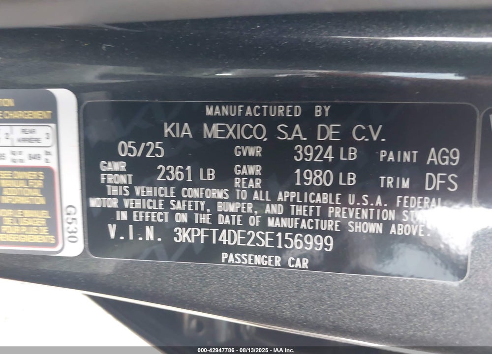 2025 KIA K4 VIN: 3KPFT4DE2SE156999