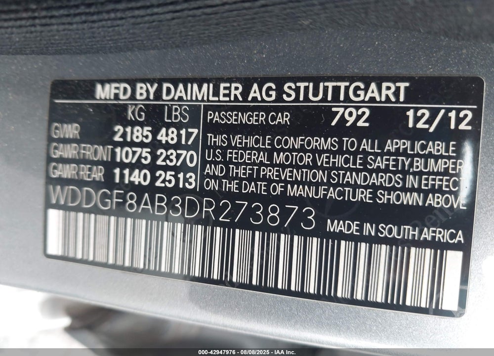 2013 MERCEDES-BENZ C 300 LUXURY 4MATIC VIN: WDDGF8AB3DR273873