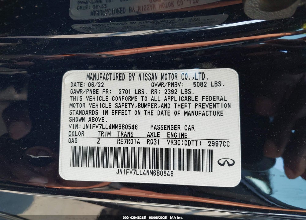 2022 INFINITI Q60 VIN: JN1FV7LL4NM680546