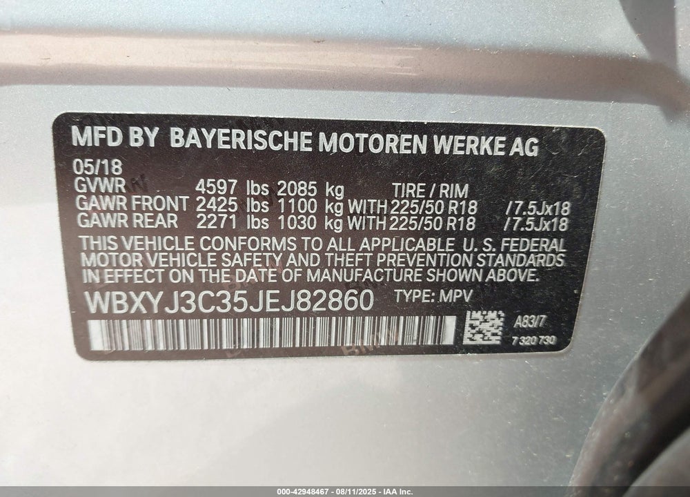 2018 BMW X2 VIN: WBXYJ3C35JEJ82860