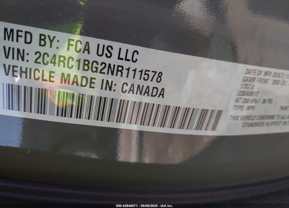 2022 CHRYSLER PACIFICA TOURING L VIN: 2C4RC1BG2NR111578
