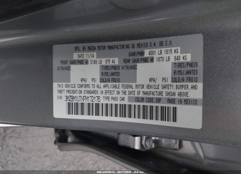 2015 MAZDA 3 I SPORT VIN: 3MZBM1U7XFM172176