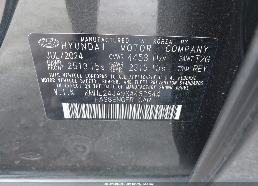 2025 HYUNDAI SONATA VIN: KMHL24JA9SA432844