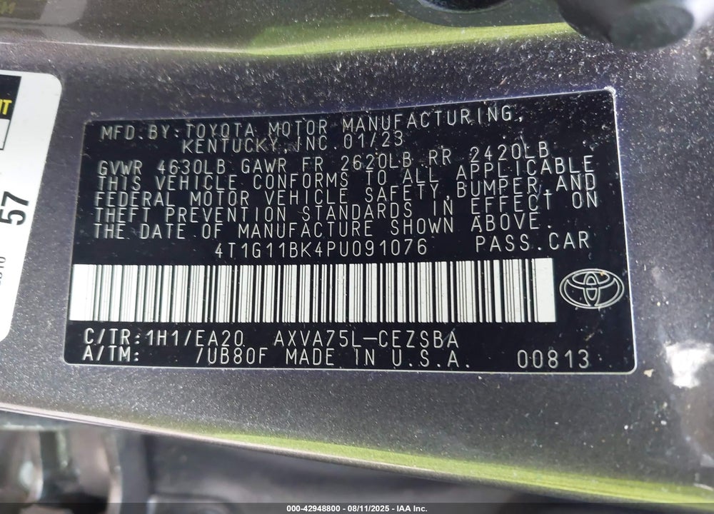 2023 TOYOTA CAMRY VIN: 4T1G11BK4PU091076