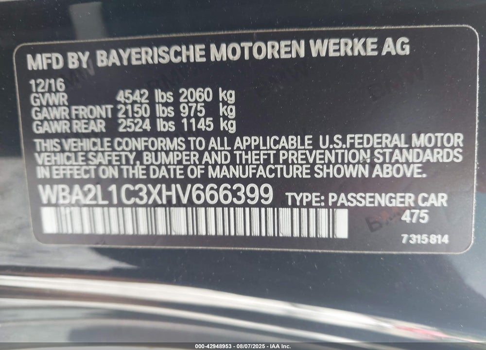 2017 BMW M240I VIN: WBA2L1C3XHV666399