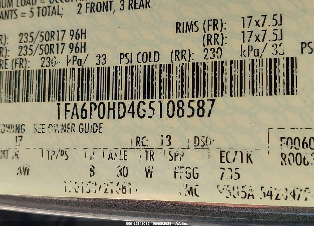 2016 FORD FUSION VIN: 1FA6P0HD4G5108587