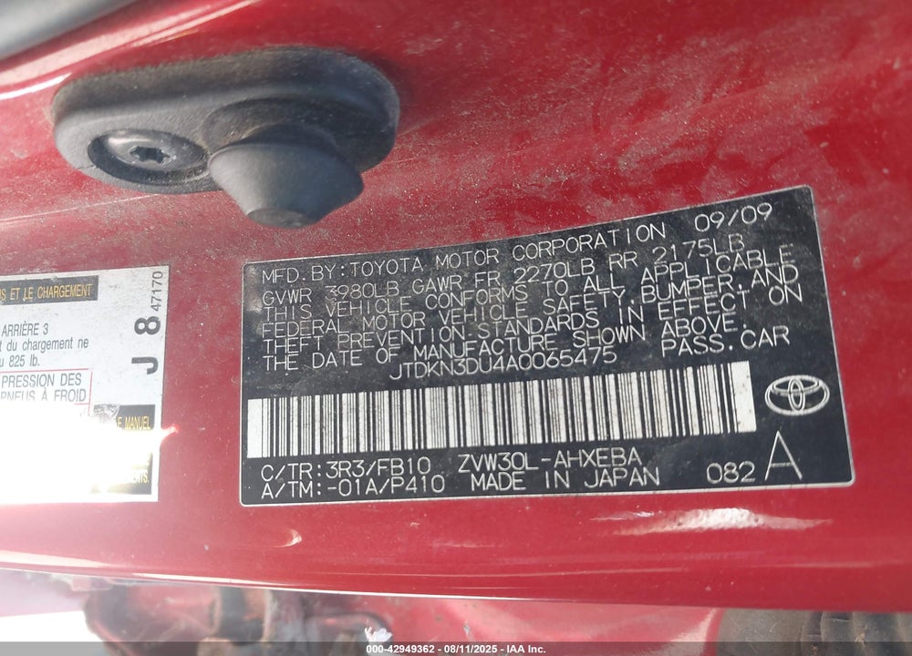 2010 TOYOTA PRIUS VIN: JTDKN3DU4A0065475