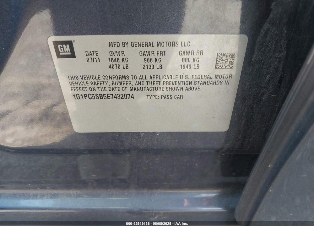 2014 CHEVROLET CRUZE 1LT AUTO VIN: 1G1PC5SB5E7432074
