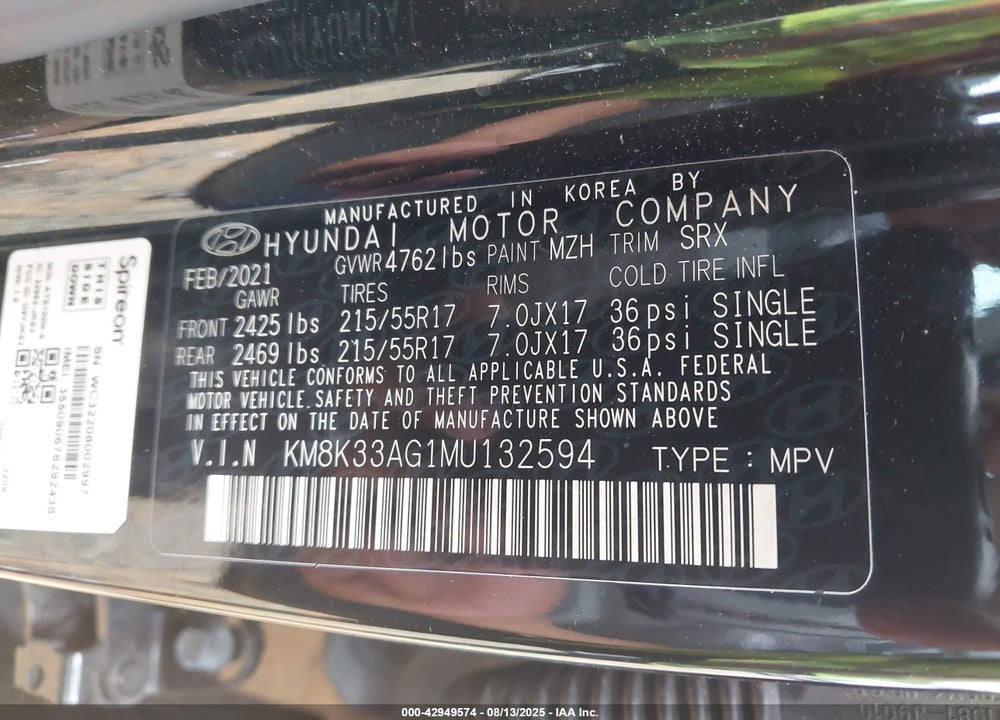 2021 HYUNDAI KONA ELECTRIC LIMITED VIN: KM8K33AG1MU132594